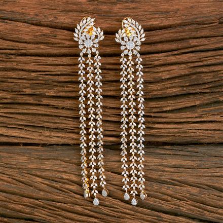 Cubic Zirconia Long Earring With 2 Tone Rhodium Plating