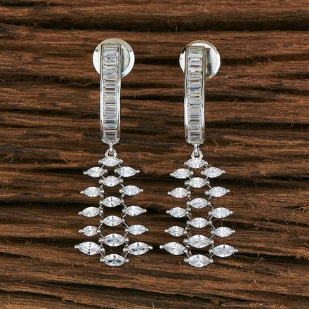 Cubic Zirconia Short Earring With 2 Tone Rhodium Plating