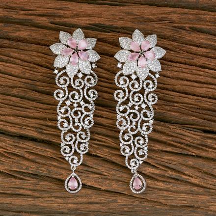 Cubic Zirconia Long Earring With Rhodium Plating