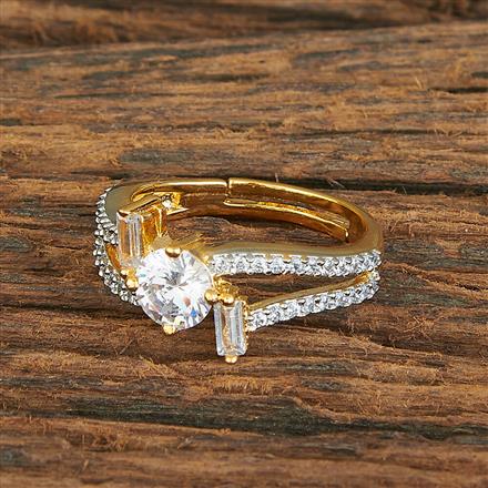 Cubic Zirconia Solitaire Ring With 2 Tone Rhodium Plating