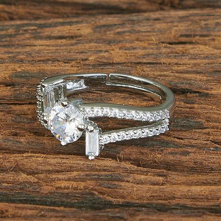 Cubic Zirconia Solitaire Ring With 2 Tone Rhodium Plating