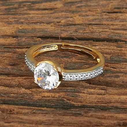 Cubic Zirconia Solitaire Ring With 2 Tone Rhodium Plating