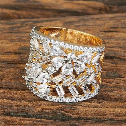 Cubic Zirconia Adjustable Ring With 2 Tone Rhodium Plating