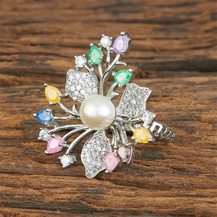 Cubic Zirconia Adjustable Ring With Rhodium Plating