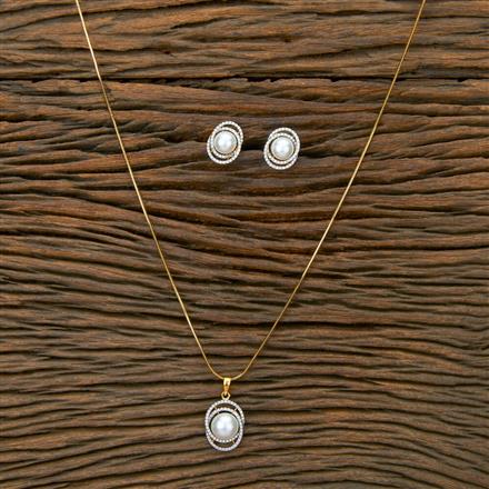 Cubic Zirconia Pearl Pendant Set With 2 Tone Plating