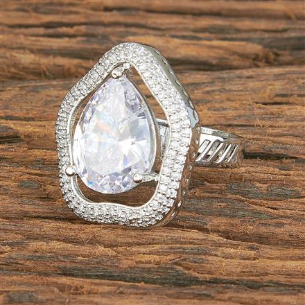 Cubic Zirconia Adjustable Ring With Rhodium Plating