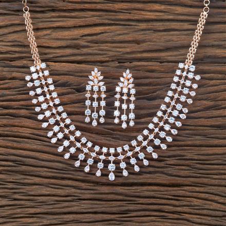 Cubic Zirconia Classic Necklace With 2 Tone Rhodium Rose Gold Plating