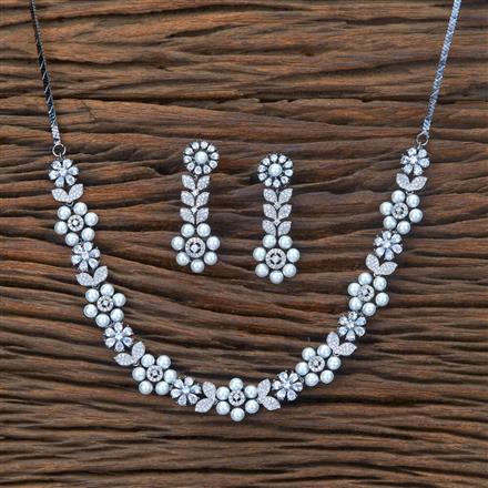 Cubic Zirconia Pearl Necklace With Black Plating