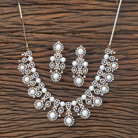 Cubic Zirconia Pearl Necklace With Black Plating