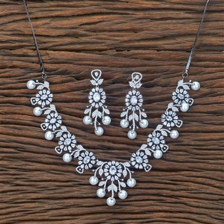Cubic Zirconia Pearl Necklace With Black Plating