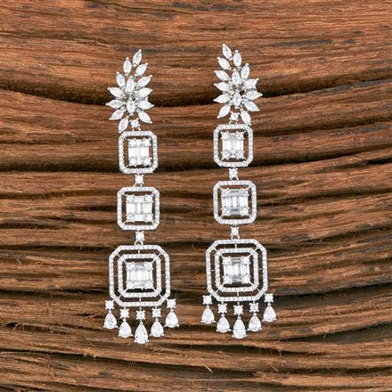 Cubic Zirconia Long Earring With Black 2 Tone Rhodium Plating