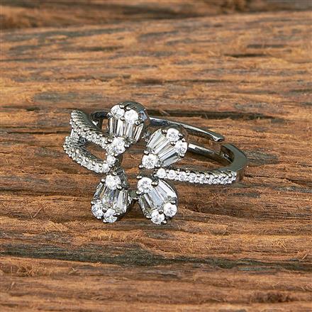 Cubic Zirconia Adjustable Ring With Black 2 Tone Rhodium Plating