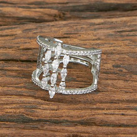 Cubic Zirconia Adjustable Ring With Black 2 Tone Rhodium Plating