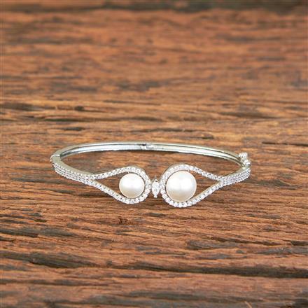 Cubic Zirconia Pearl Kada With Rhodium Rose Gold Plating