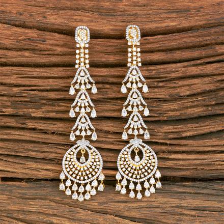 Cubic Zirconia Long Earring With Black 2 Tone Rhodium Plating