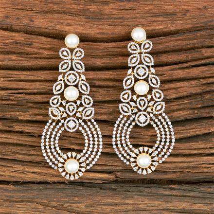 Cubic Zirconia Long Earring With Black 2 Tone Rhodium Plating