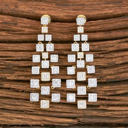 Cubic Zirconia Long Earring With Black 2 Tone Rhodium Plating