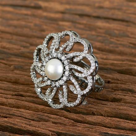 Cz Pearl Ring With Rhodium Plating