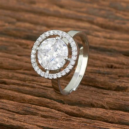 Cz Adjustable Ring With 2 Tone Rhodium Plating