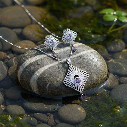 Cz Classic Pendant Set With Rhodium Plating