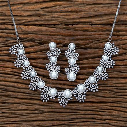 Cz Pearl Necklace With Black Plating