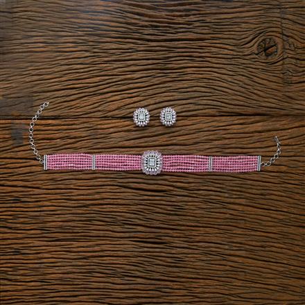 Cz Bandhai Necklace With Rhodium Plating