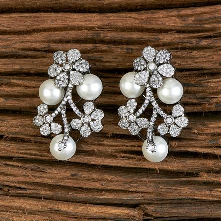 Cz Pearl Earring With Black Plating