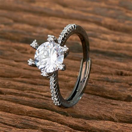 Cz Delicate Ring With Black 2 Tone Rhodium Plating