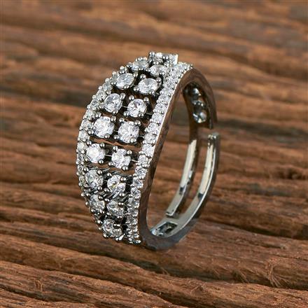 Cz Delicate Ring With Black 2 Tone Rhodium Plating