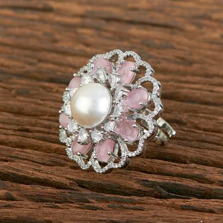 Cz Pearl Ring With Rhodium Plating