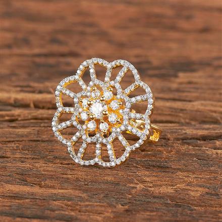 Cz Adjustable Ring With Black Rose 2 Tone Rhodium Plating