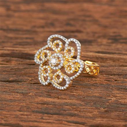 Cubic Zirconia Adjustable Ring With Black 2 Tone Rhodium Plating