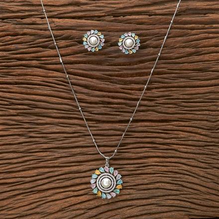 Cz Moti Pendant Set With Rhodium Plating