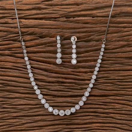 Cz Solitaire Necklace With Black 2 Tone Rhodium Plating