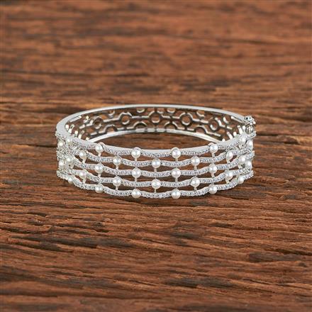 Cz Pearl Kada With Black 2 Tone Rhodium Plating