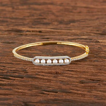 Cz Pearl Kada With Black 2 Tone Rhodium Plating