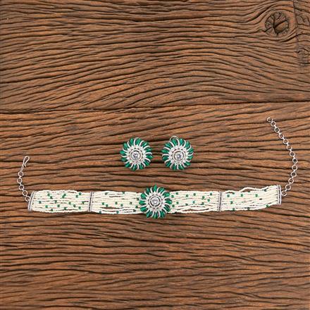 Cubic Zirconia Bandhai Necklace With Rhodium Plating