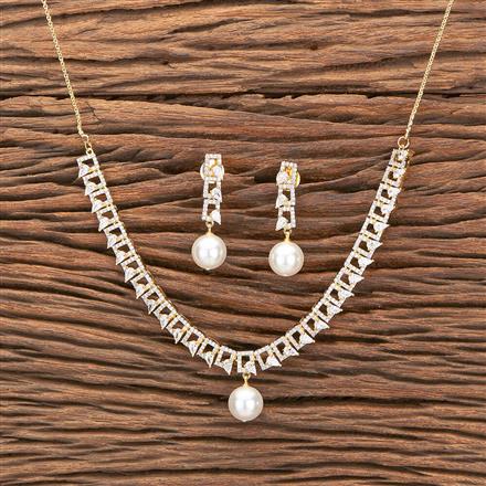 Cubic Zirconia Moti Necklace With Gold Plating