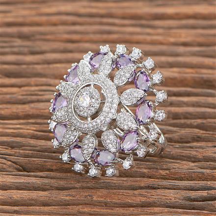 Cubic Zirconia Adjustable Ring With Rhodium Plating