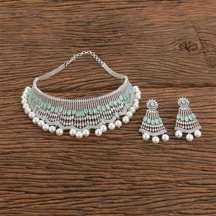 Cubic Zirconia Mukut Necklace With Rhodium Plating