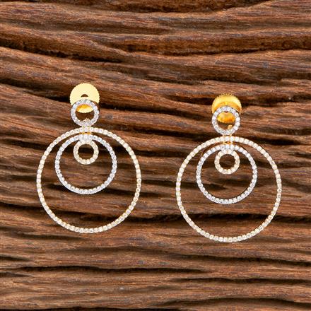 Cz Short Earring With 2 Tone Rhodium Plating