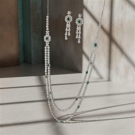 Cz 2 Line Necklace With Rhodium Plating