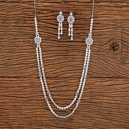 Cz 2 Line Necklace With Rhodium Plating