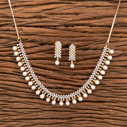 Cz Pearl Necklace With 2 Tone Rhodium Plating