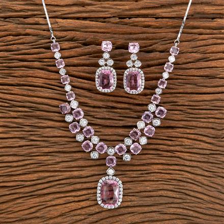 Cz Stone Necklace With Rhodium Plating