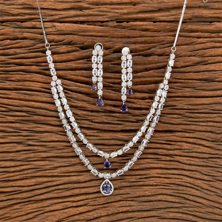 Cz 2 Line Necklace With Rhodium Plating