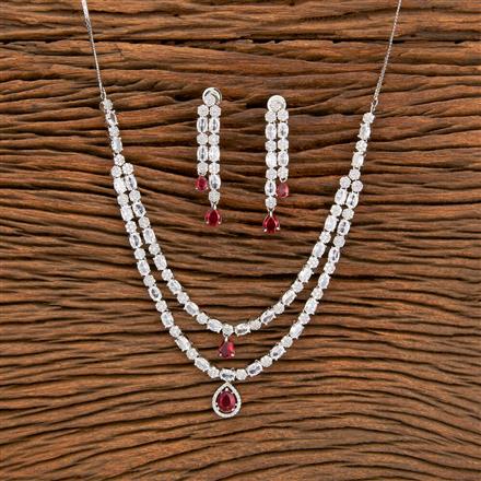 Cz 2 Line Necklace With Rhodium Plating