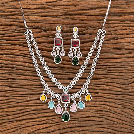 American Diamond Classic Necklace With Rhodium Plating