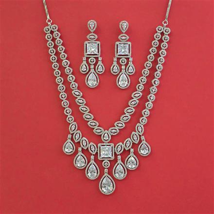 American Diamond Classic Necklace With Rhodium Plating