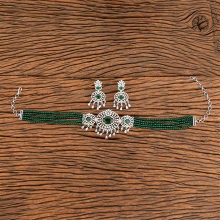 Cz Bandhai Necklace With Rhodium Plating